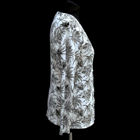 SML Design Cardigan Sweater Womens XL Silk Palm Tree Print Tan Black - Picture 4 of 6